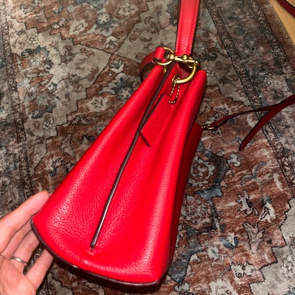 Coach Charlie Red Pebble Leather Cross Body Bucket Bag - Picture 7 of 16